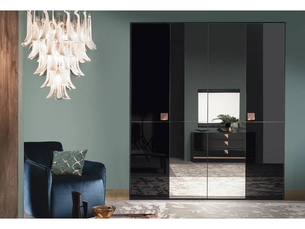 шкаф 4-х дверный с зеркалами Mont Noir ALF  [PJMT0014NE] black high gloss