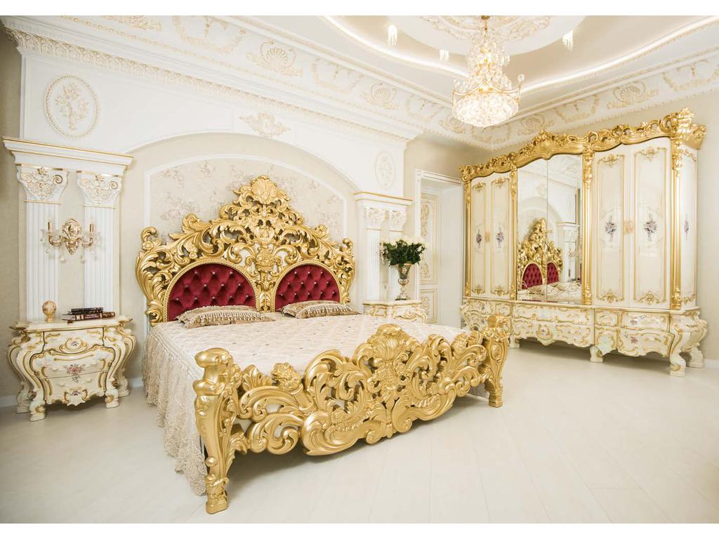 спальня барокко со шкафом Барокко Люкс Мэри  золото, крем