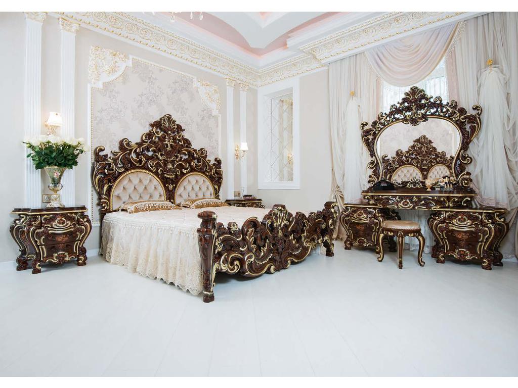 спальня барокко с туалетным столом Барокко Люкс Мэри  золото, орех