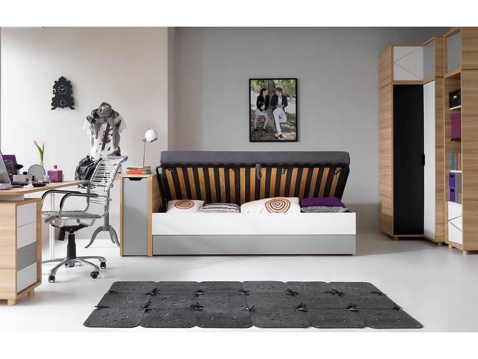 кровать односпальная с поднимаемым стеллажом Evolve Vox  [5010180] дуб, серый