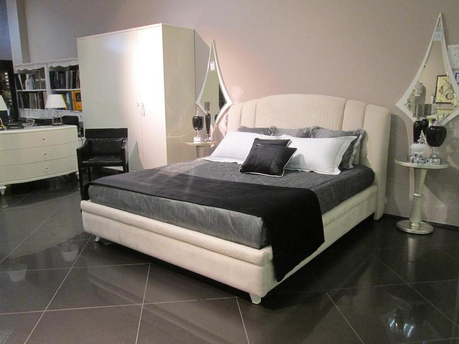 кровать двуспальная 180х200  ткань Rimini Fratelli Barri  [FB.BD.RIM.172] бежевый, белый лак