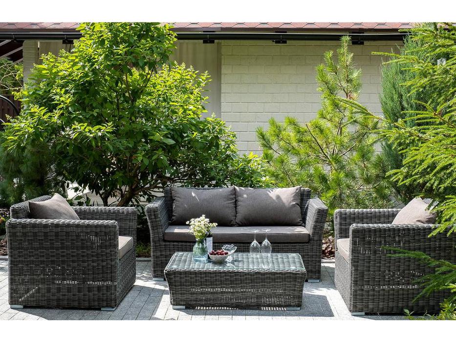 стол садовый со стеклянной столешницей Капучино 4SIS  [YH-S4133W graphite] графит