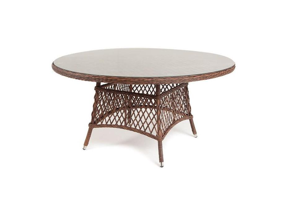 стол садовый со стеклянной столешницей Эспрессо 4SIS  [YH-T1661G-1 brown] коричневый