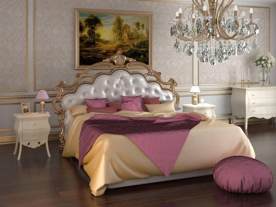 кровать двуспальная с подъемным механизмом 160х200 Сардиния Флоренция  белый, золото