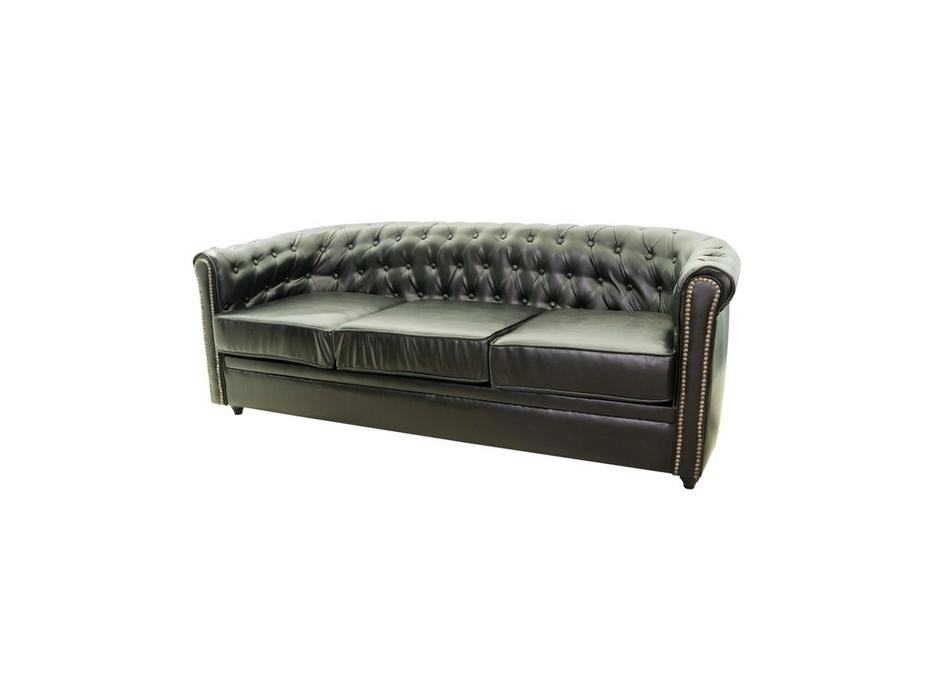 диван 3 местный кожаный Karo Interior  [5KS24029-3-B] черный