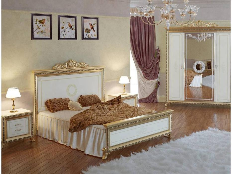 кровать двуспальная 160х200 с короной на изголовье Версаль Мэри  [СВ-03] слоновая кость