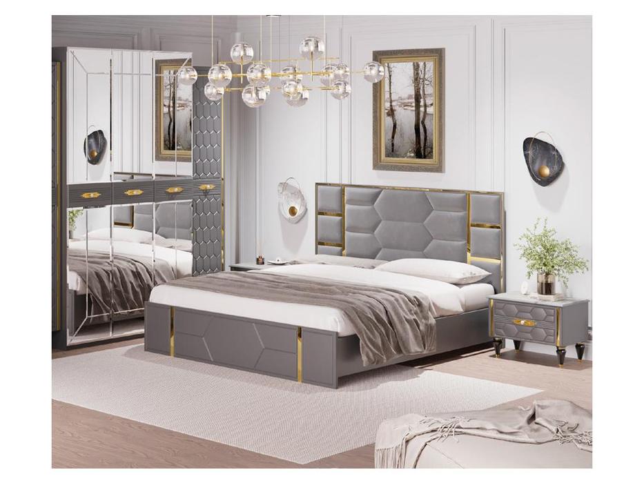 кровать двуспальная 160х200 с подъемным механизмом Мария Мэри  [СМР-03] золото, серый
