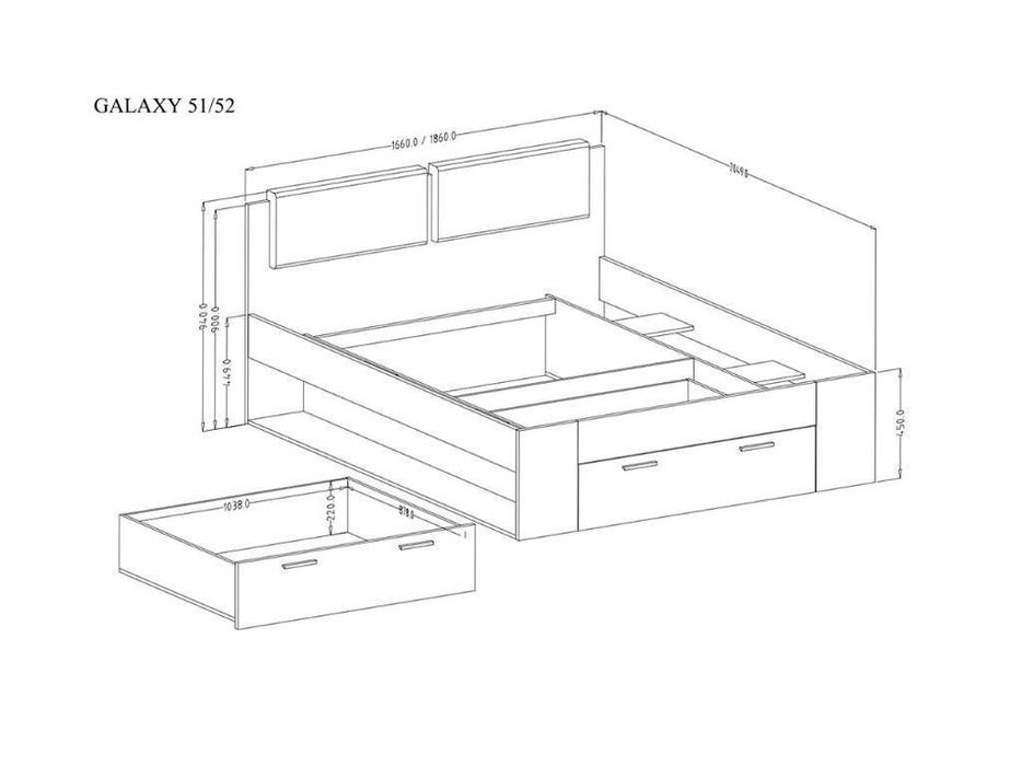 кровать двуспальная с ящиком 180х200 Galaxy Helvetia  [51] орех, черный