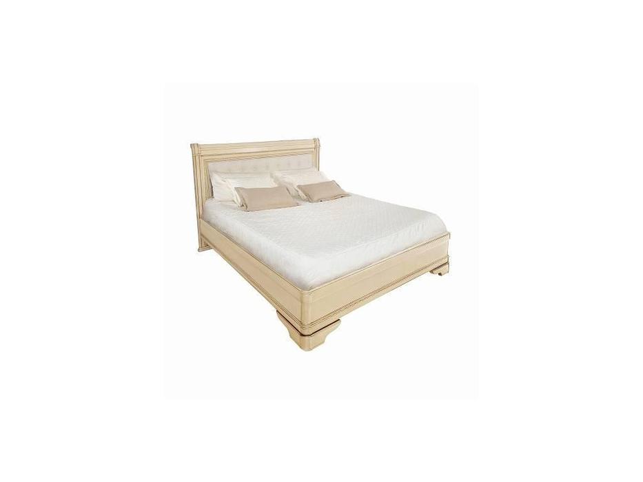 кровать двуспальная 160х200 без изн-я с мягкой спинкой Палермо Timber  [T-766/VOS] ваниль, золото