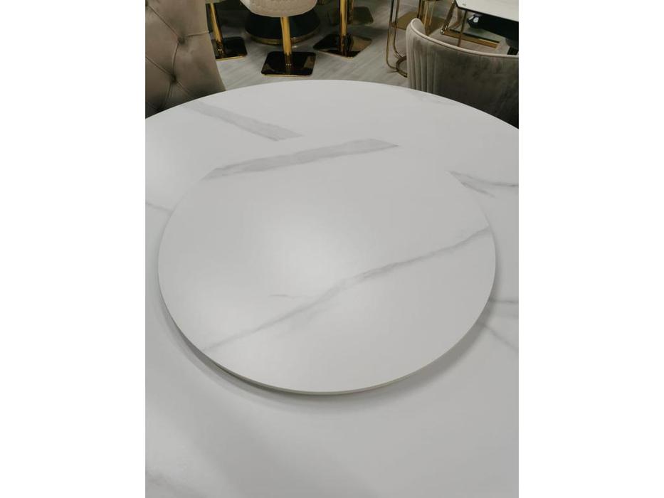 стол обеденный  Мелоди Linhai Lanzhu  [DT-018L.1casa] белый мрамор, серебро