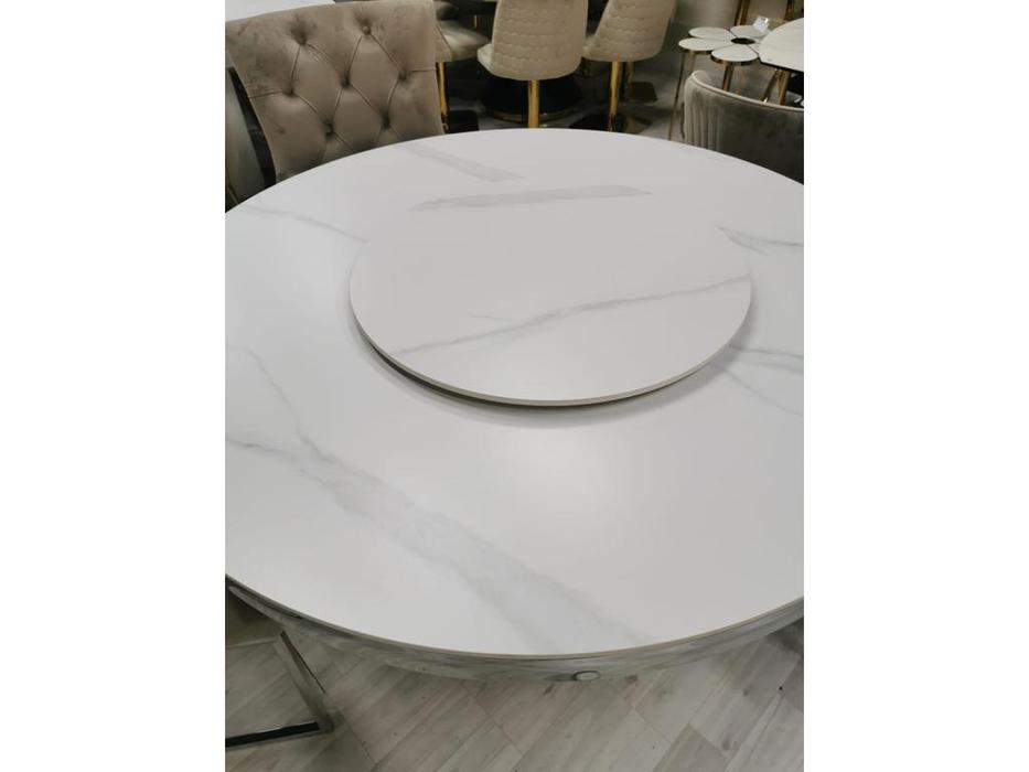 стол обеденный  Мелоди Linhai Lanzhu  [DT-018L.1casa] белый мрамор, серебро
