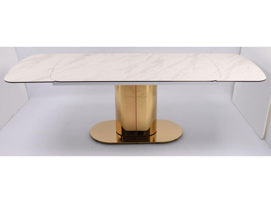 стол обеденный раскладной Моника Linhai Lanzhu  [MC3034-160Wcasa] белая керамика, золото