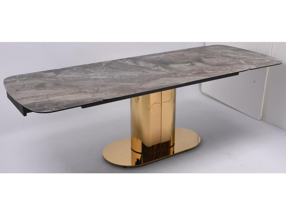 стол обеденный раскладной Моника Linhai Lanzhu  [MC3034-160Gcasa] серый мрамор, золото