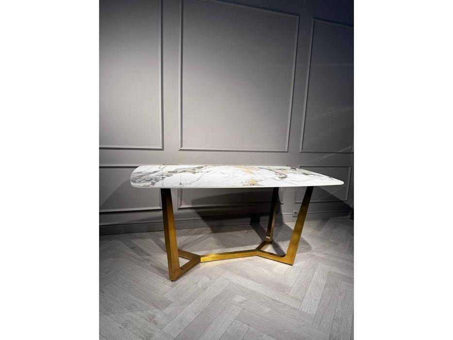 стол обеденный  Ланс Мат Linhai Lanzhu  [DT-2852L.3casa] белый мрамор, золото