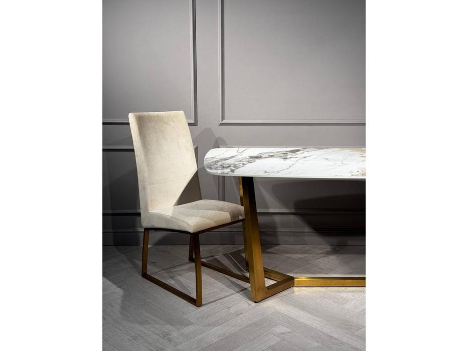 стол обеденный  Ланс Мат Linhai Lanzhu  [DT-2852L.3casa] белый мрамор, золото