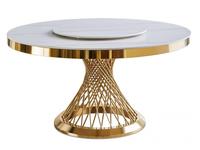 стол обеденный  Мелоди Linhai Lanzhu  [DT-018Lcasa] белый мрамор, золото