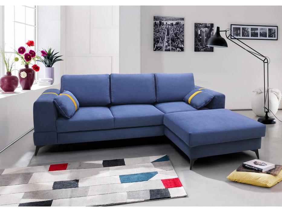 диван угловой широкие подлокотники Даллас SofTime  синий
