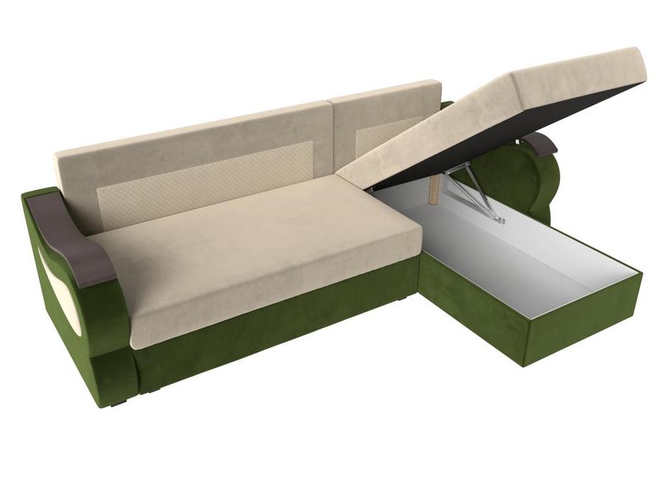 диван-кровать угловой Меркурий лайт Лига Диванов  [112966] бежевый/зелёный